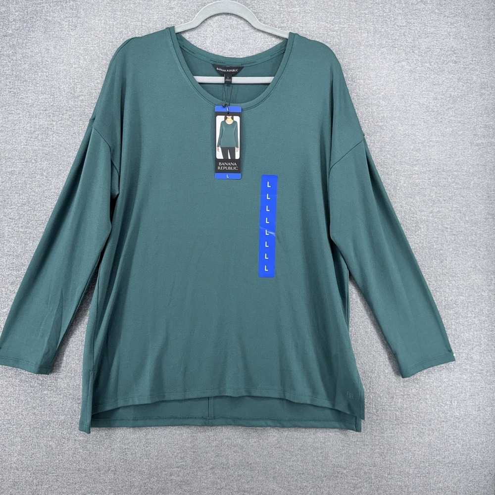 Banana Republic Pullover Top Women Size Large Green Long Sleeve Relaxed NEW